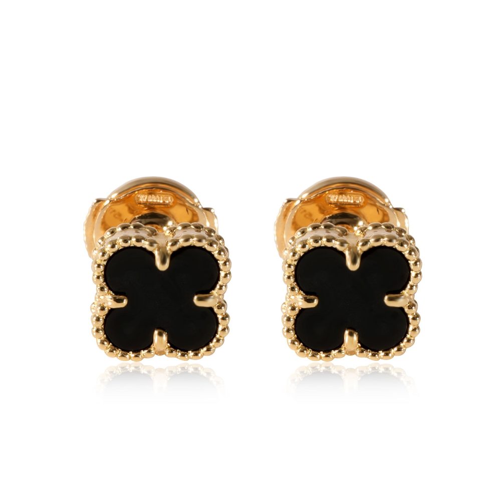 Van Cleef & Arpels Sweet Alhambra Black Onyx Earrings in 18k Yellow Gold